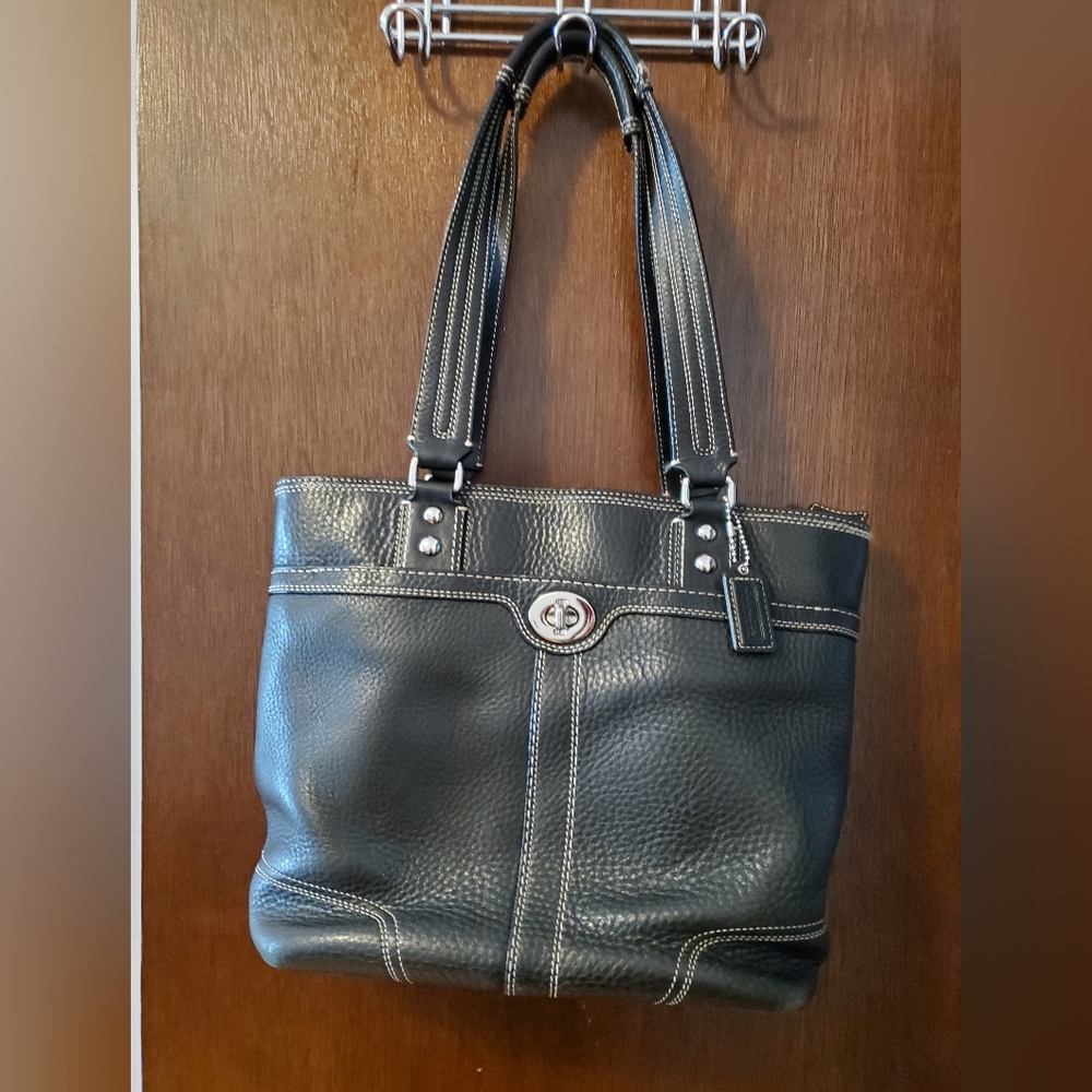 Vintage Black Pebble Leather Bucket Shoulder Bag